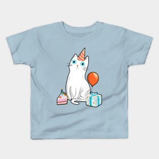 Intense Gaze White Birthday Cat Kids T-Shirt